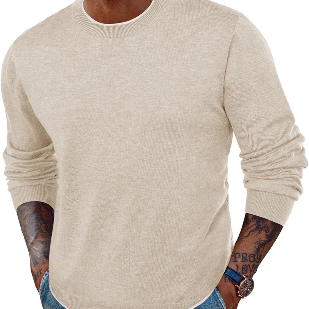 Mens Crewneck Dress Sweater Slim‎ Fit Lightweight Wool Blend Knitted Sweaters